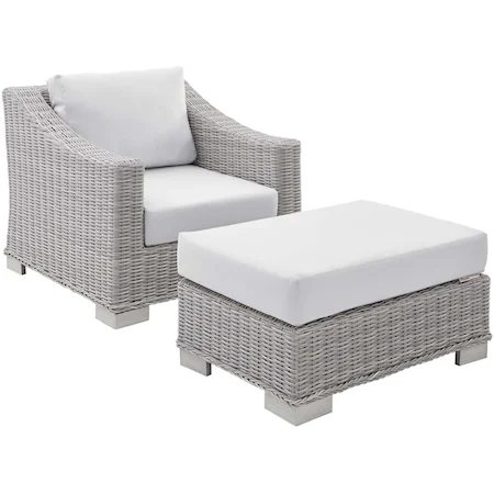 Outdoor 2-Piece Armchair and Ottoman Set