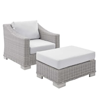 Sunbrella® Outdoor Patio Wicker Rattan 2-Piece Armchair and Ottoman Set
