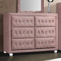 Glam Style Upholstered Dresser with Tufting