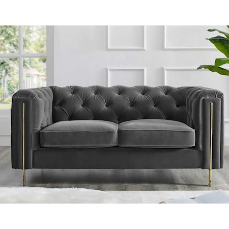 Velvet Button-Tufted Chesterfield Loveseat