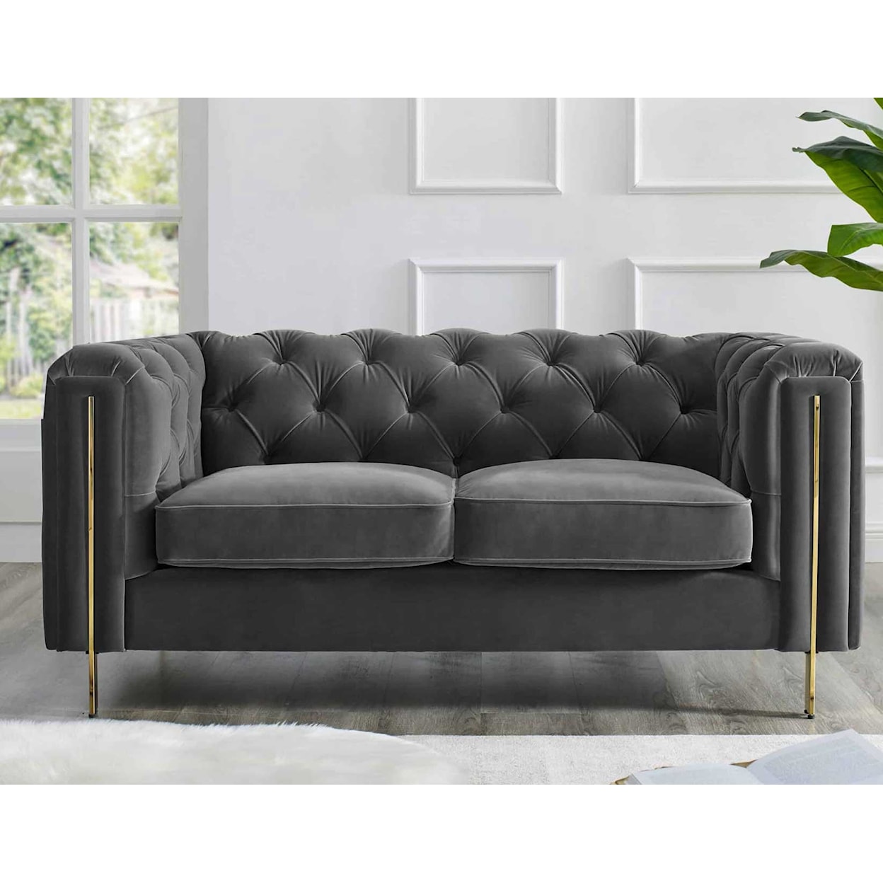 Prime Charlene Velvet Button-Tufted Chesterfield Loveseat