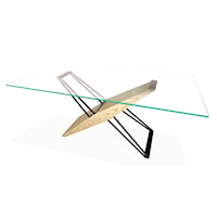Glass, Wood and Metal Rectangular Dining Table in Natural Ash and Black
