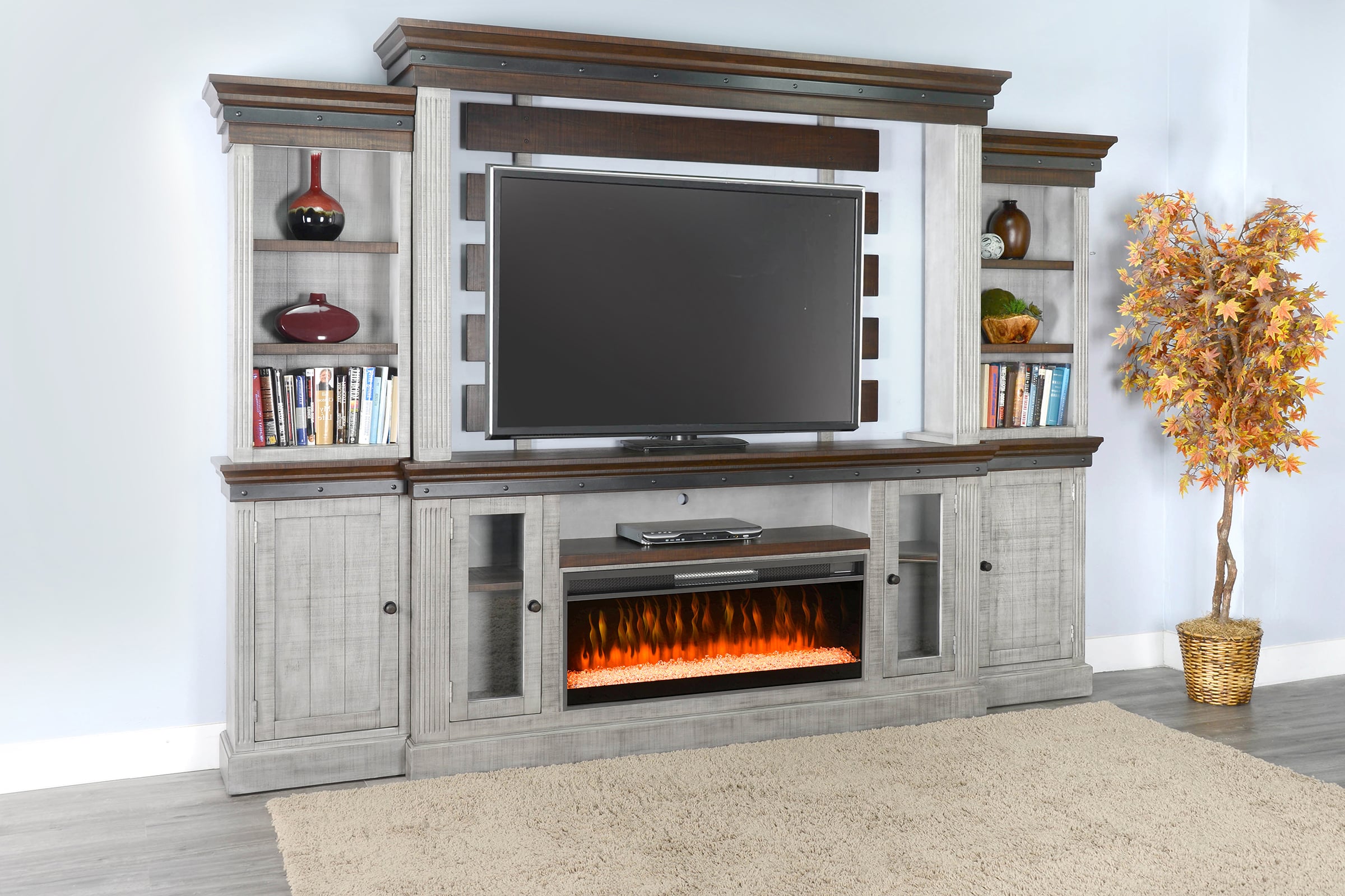 Entertainment Wall with Fireplace Insert