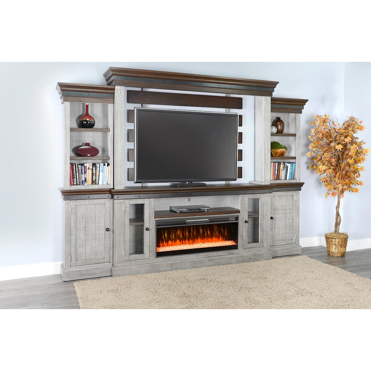 Sunny Designs 3649 Entertainment Wall with Fireplace Insert