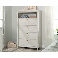 Casual Four-Drawer Chest with Open Storage Shelf