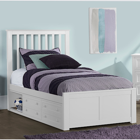 Contemporary Twin Bed with Captain Footboard and Storage