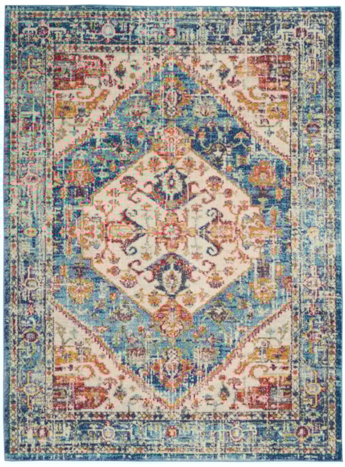 5'3" x 7'3" Ivory/Light Blue Rectangle Rug