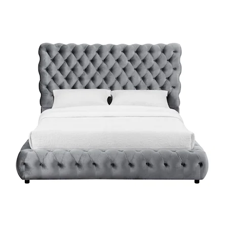 Contemporary Upholstered King Bed with Tufted Headboard and Footboard