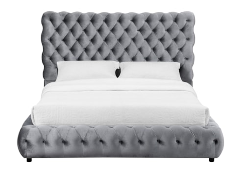 Contemporary Upholstered Queen Bed with Tufted Headboard and Footboard