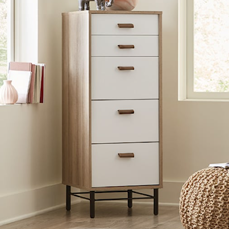 Contemporary 5-Drawer Lingerie Chest with Leather Handles