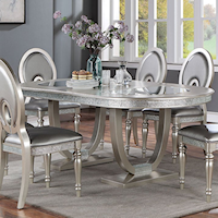 Transitional Oval Dining Table with Beveled Mirror Insert Top
