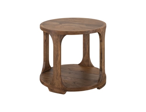 Modern Rustic Round End Table with Open Storage Area