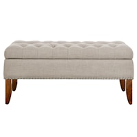 Transitional Beige Hinged Top Button Tufted Storage Bed Bench
