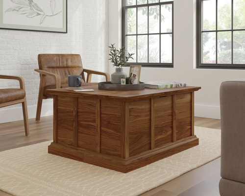 Cottage Coffee Table with Two Storage Sections Beneath Split Top