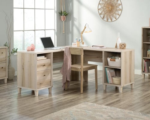 Cottage L-Shaped Office Desk with Open Shelf Storage