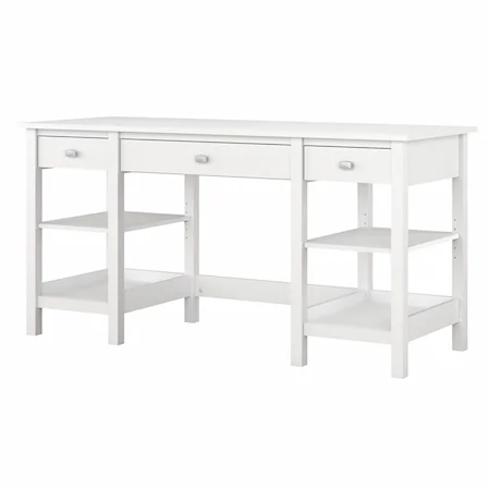 Broadview 60W Desk with Storage Shelves and Drawers in White