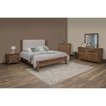 Rustic 5-Piece Queen Bedroom Set with Upholstered Headboard