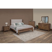 Rustic 5-Piece King Bedroom Set with Upholstered Headboard