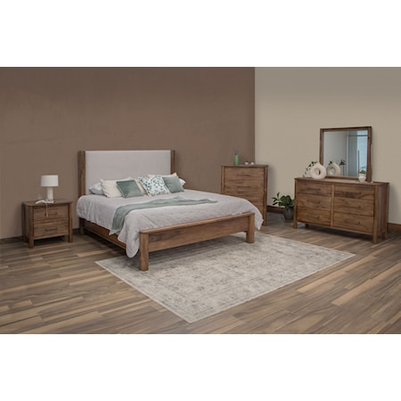 Rustic 5-Piece Queen Bedroom Set with Upholstered Headboard