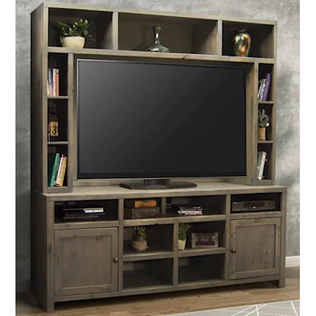 Rustic Fireplace Entertainment Center with Bronze Hardware