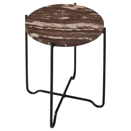 Latifa Marble Top Accent Side Table Red and