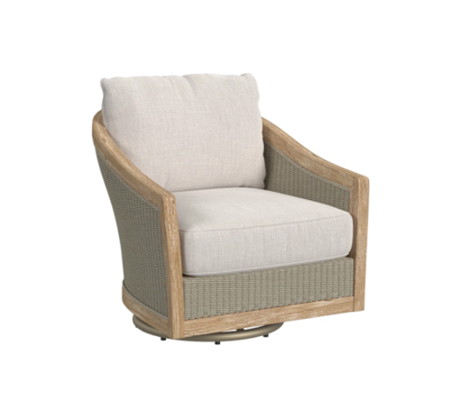 Coastal Outdoor Swivel Club Chair with Wood Trim