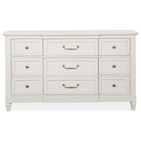 Cottage Style 9-Drawer Dresser with Felt-Lined Top Drawers