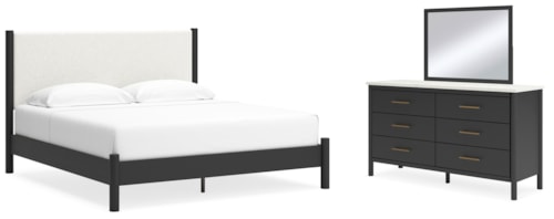 King Upholstered Panel Bed, Dresser And Mirror
