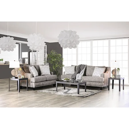 Contemporary Sofa and Loveseat Set with Sloped Arms and Nailhead Trim