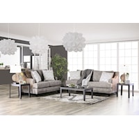 Contemporary Sofa and Loveseat Set with Sloped Arms and Nailhead Trim