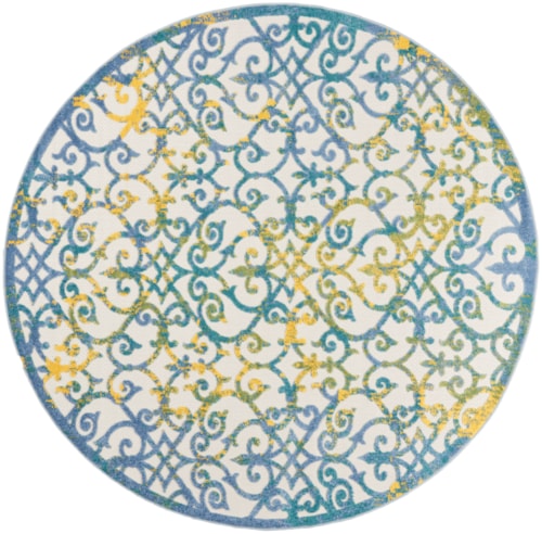 7'10"  Ivory Blue Round Rug