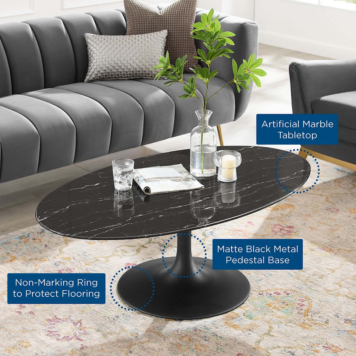 Modway Lippa 48" Oval Marble Coffee Table