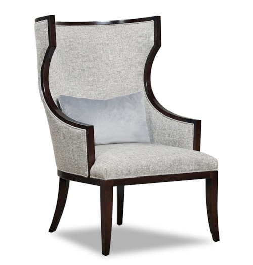 Transitional Exposed Wood Accent Chair with Wing Back
