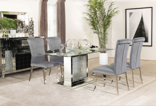 Marilyn 5-Piece Rectangular Mirrored Dining Table Set Grey