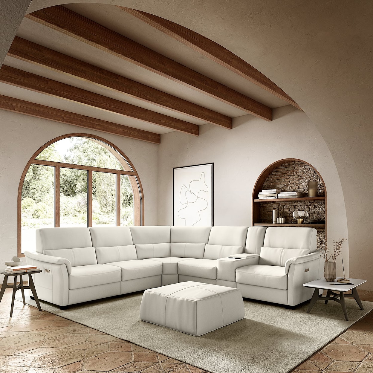 Natuzzi Editions 100% Italian Leather Astuzia L-Shaped Sectional w/Reclining Seats