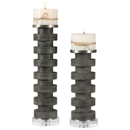 Karun Concrete Candleholders Set of 2