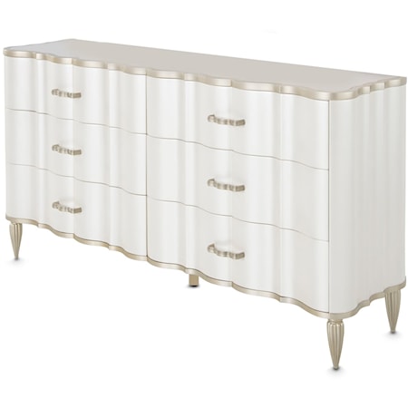 Transitional 6-Piece Dresser with Velvet-lined Drawers