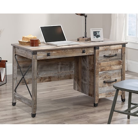 Rustic Single Pedestal Computer Desk with File Drawer