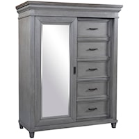 Farmhouse Sliding Door 5-Drawer Chest with Adjustable Interior Shelving and Felt-Lined Top Drawer