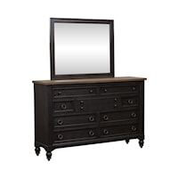 Transitional 9-Drawer Dresser and Landscape Mirror Set