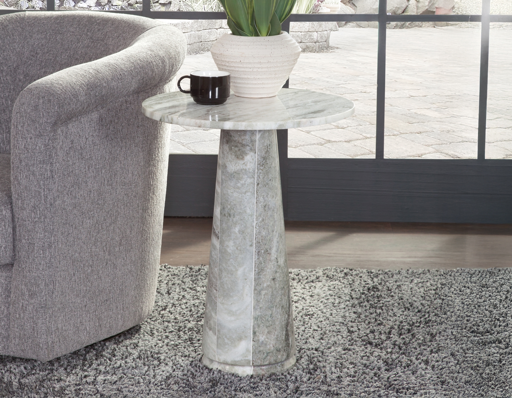 Steve Silver Joni Gray Marble Pedestal End Table