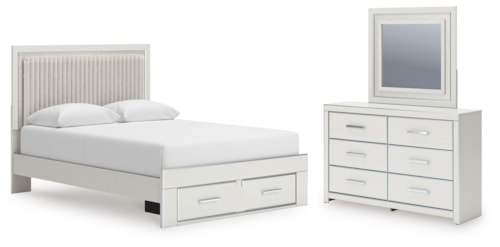 Queen Upholstered Panel Platform Storage Bed, Dresser And Mirror