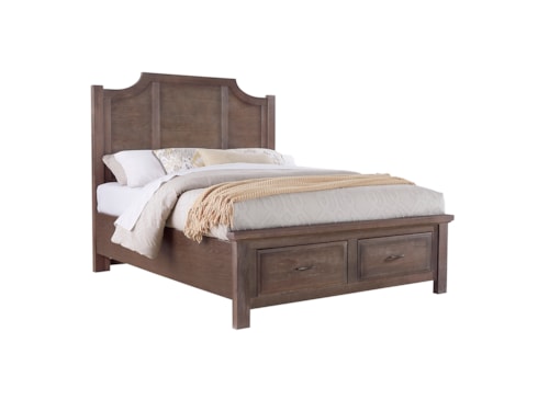 Rustic Farmhouse King Scalloped Bed with Footboard Storage