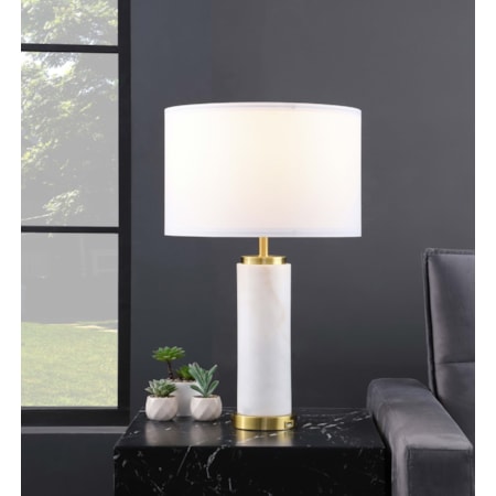 25-inch Drum Shade Marble Body Table Lamp