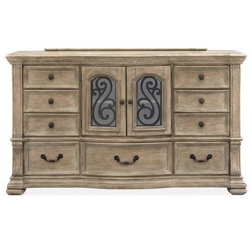 Traditional 9-Drawer Dresser with 2 Glass Doors