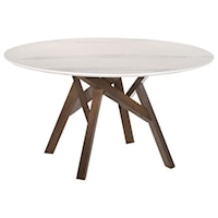 Mid-Century Modern 54" Round White Marble Dining Table with Walnut Wood Legs