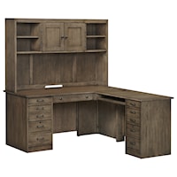 Transitional L-Shaped Desk and Hutch with Locking File Cabinets and Adjustable Shelving
