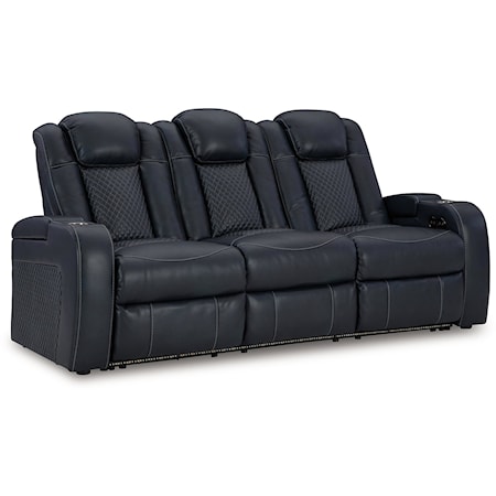 Faux Leather Power Reclining Sofa with Adjustable Headrests