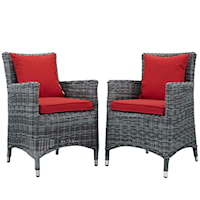 Summon Coastal Outdoor Patio Sunbrella® Dining Arm Chair - Gray/Red - Set of 2