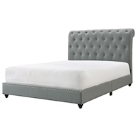 Traditional Queen Upholstered Platform Bed with USB Ports
